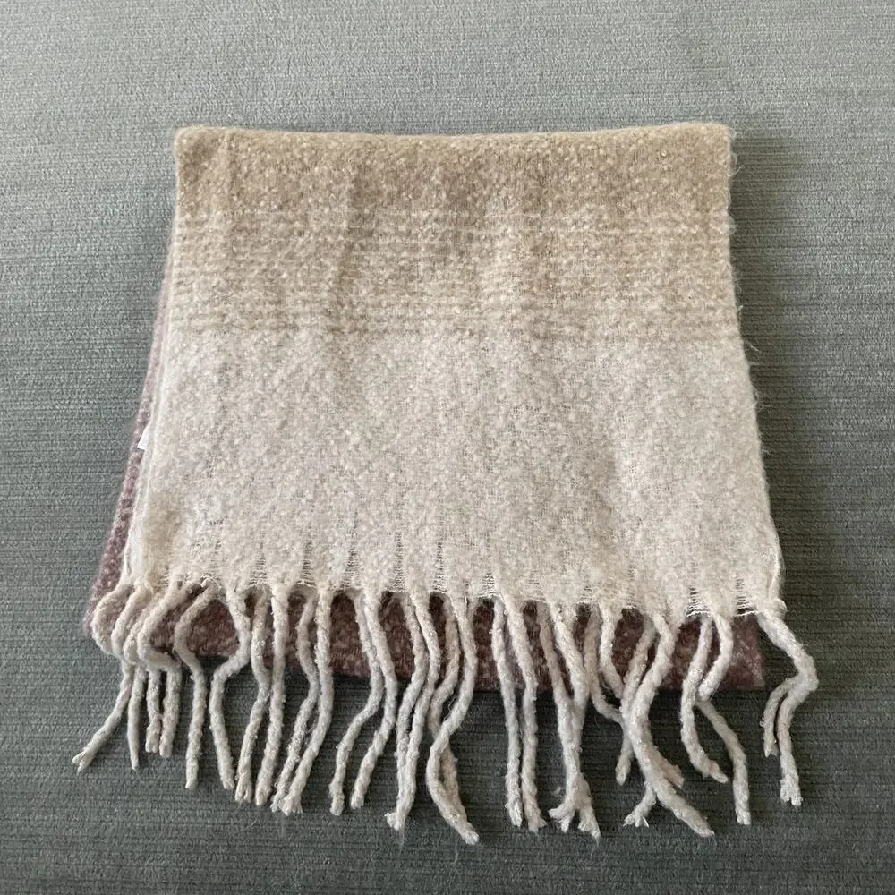 Mer Sea Scarf  Beige Casual Academia Preppy‎ Oversized Minimal Cozy Fringe Soft